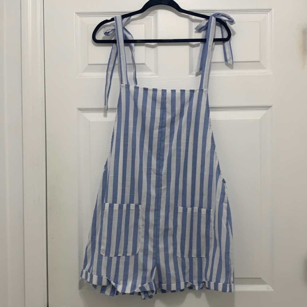 Blue and White Striped Overalls (XL)
